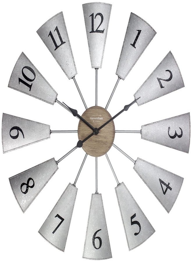 Presentime & Co. 24" Lorenzo Farmhouse DIY Windmill Clock, Indoor/Outdoor Clock, Silent no Ticking, Wall Décor, Wall Art and Timepiece for Home Decoration, Galvanized and Light Gray Oak Finish - Image 1