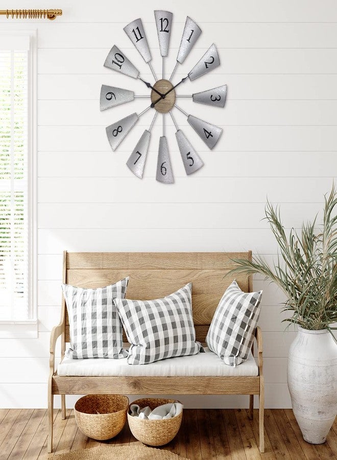 Presentime & Co. 24" Lorenzo Farmhouse DIY Windmill Clock, Indoor/Outdoor Clock, Silent no Ticking, Wall Décor, Wall Art and Timepiece for Home Decoration, Galvanized and Light Gray Oak Finish - Image 5