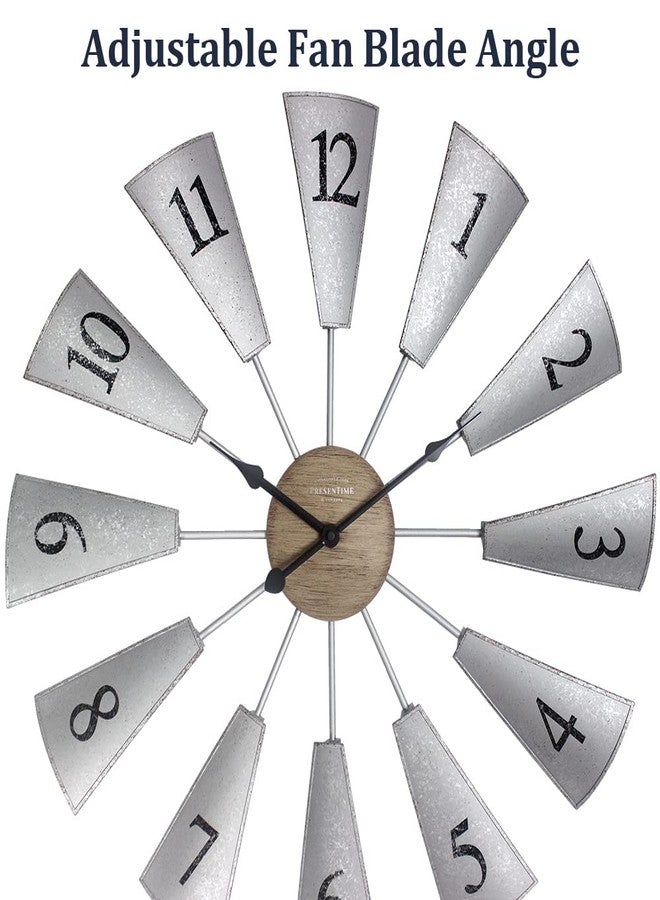 Presentime & Co. 24" Lorenzo Farmhouse DIY Windmill Clock, Indoor/Outdoor Clock, Silent no Ticking, Wall Décor, Wall Art and Timepiece for Home Decoration, Galvanized and Light Gray Oak Finish - Image 4