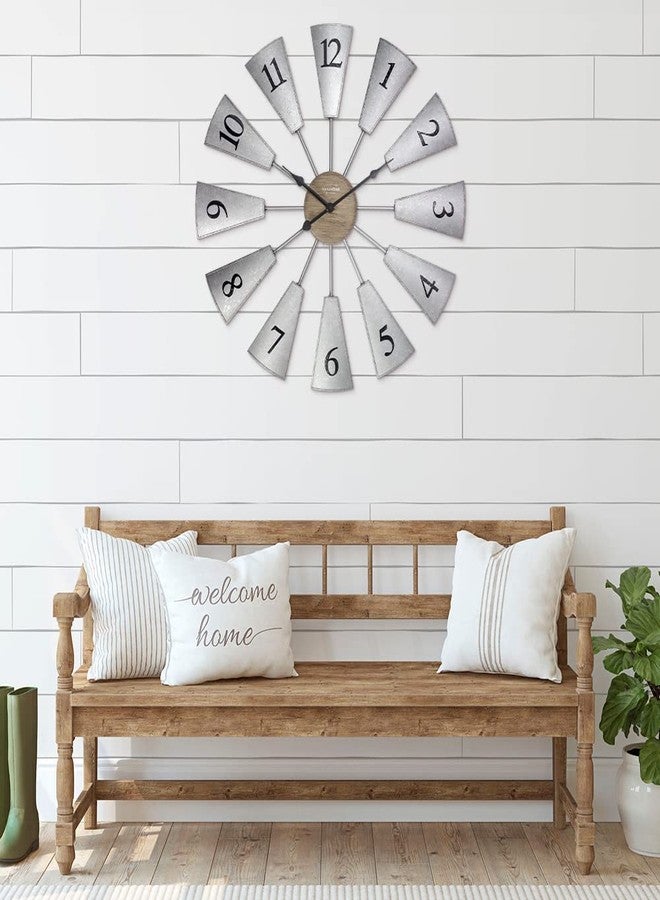 Presentime & Co. 24" Lorenzo Farmhouse DIY Windmill Clock, Indoor/Outdoor Clock, Silent no Ticking, Wall Décor, Wall Art and Timepiece for Home Decoration, Galvanized and Light Gray Oak Finish - Image 3
