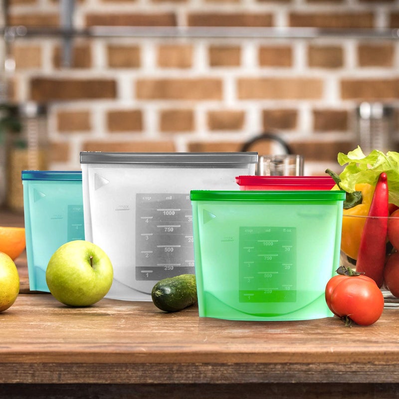 Bellveen Silicone Food Storage Bag Containers Airtight Seal Leakproof Freezer Bags for Snack Sous Vide Liquids Fresh Lunch PreservationDishwasher Safe Set of 3 - Image 5