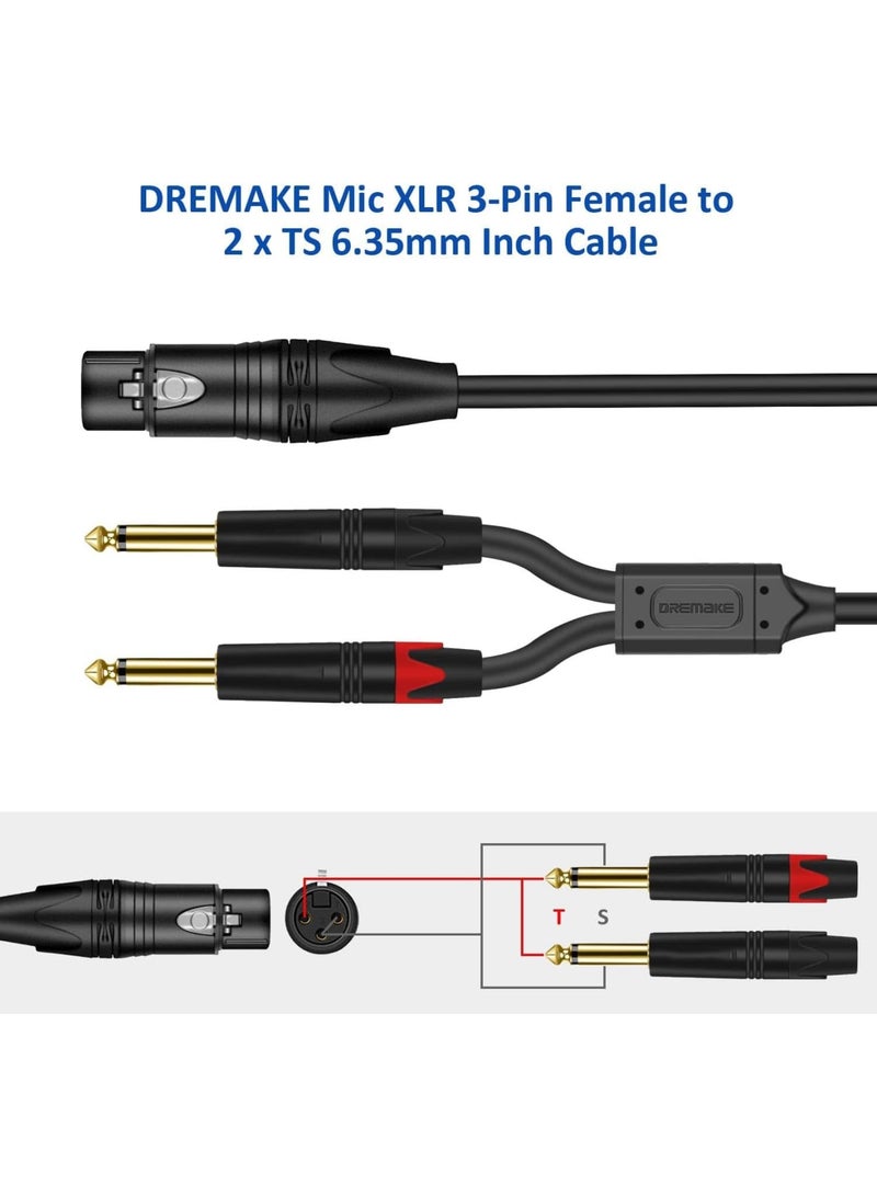 Excefore 6.35mm 1/4 Inch to XLR Microphone Cable - Mono Male to Female Audio Y Splitter Patch Cord - 3-Pin XLR to Dual TS Male Converter Adapter - 3 Feet - Image 3