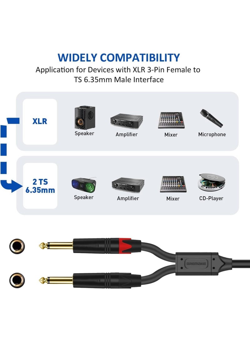 Excefore 6.35mm 1/4 Inch to XLR Microphone Cable - Mono Male to Female Audio Y Splitter Patch Cord - 3-Pin XLR to Dual TS Male Converter Adapter - 3 Feet - Image 5