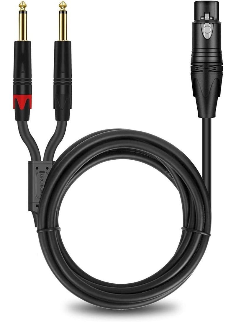 Excefore 6.35mm 1/4 Inch to XLR Microphone Cable - Mono Male to Female Audio Y Splitter Patch Cord - 3-Pin XLR to Dual TS Male Converter Adapter - 3 Feet - Image 1