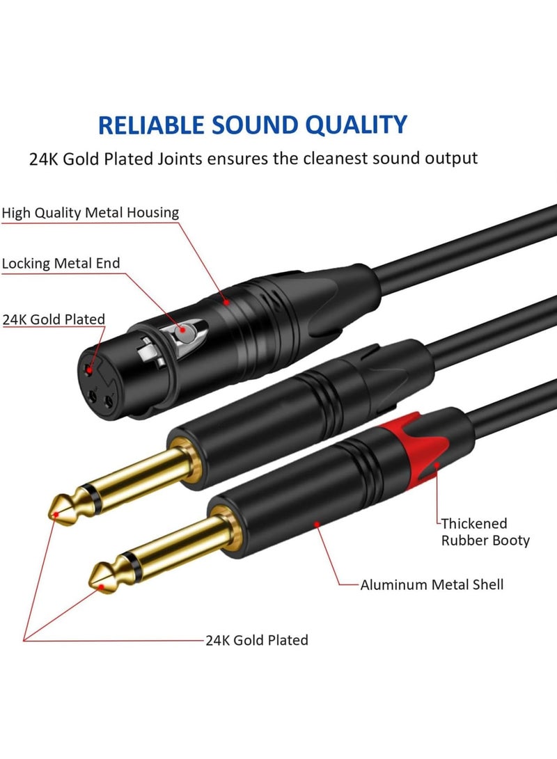 Excefore 6.35mm 1/4 Inch to XLR Microphone Cable - Mono Male to Female Audio Y Splitter Patch Cord - 3-Pin XLR to Dual TS Male Converter Adapter - 3 Feet - Image 2