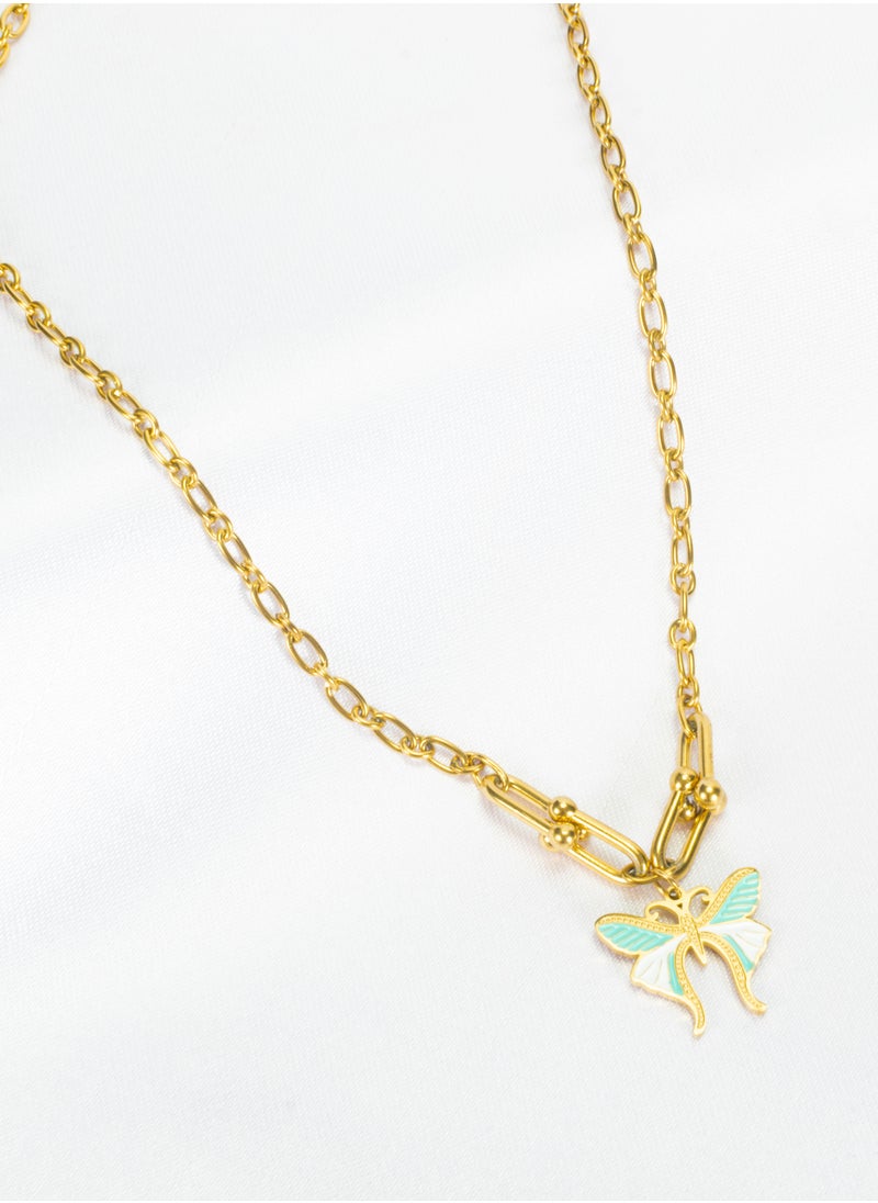 The Black Pearl Accessories - Colorful Butterfly Stainless Steel Golden Pendant Necklace - Image 1