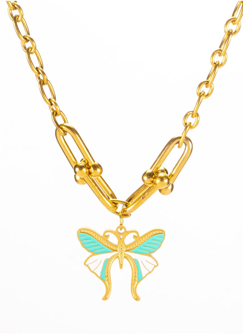 The Black Pearl Accessories - Colorful Butterfly Stainless Steel Golden Pendant Necklace - Image 1