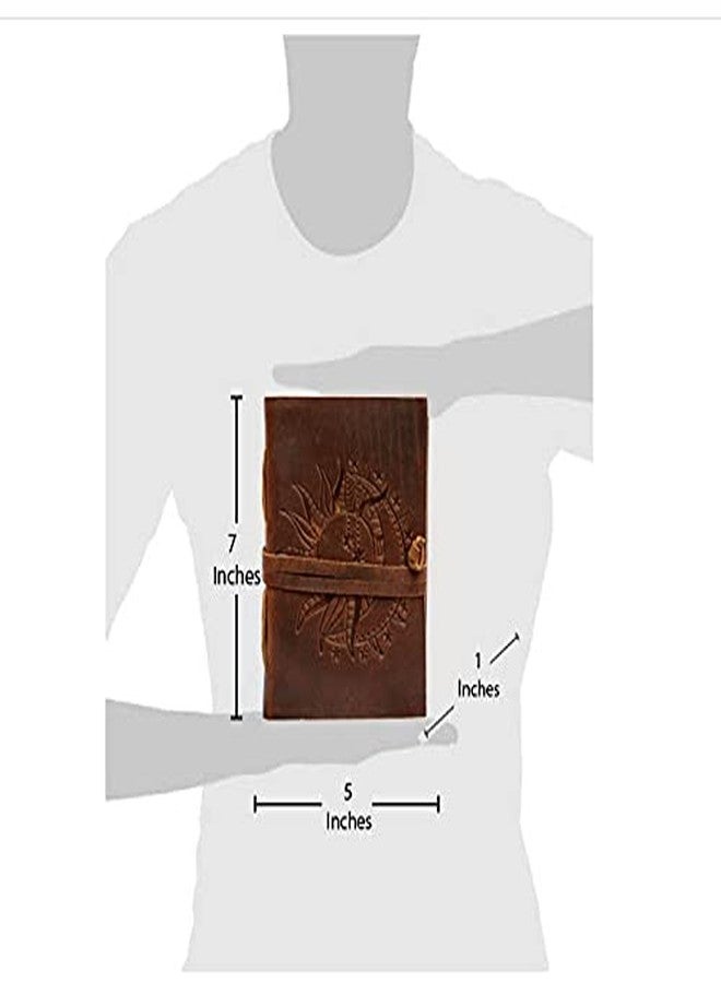 CREATIVE LEATHER ART كراسة رسم جلدية عتيقة بنقش الشمس والقمر من كرييتيف ليذر آرت، ورق بني مخطط، مقاس 7 × 5 بوصة، 240 صفحة - Image 2