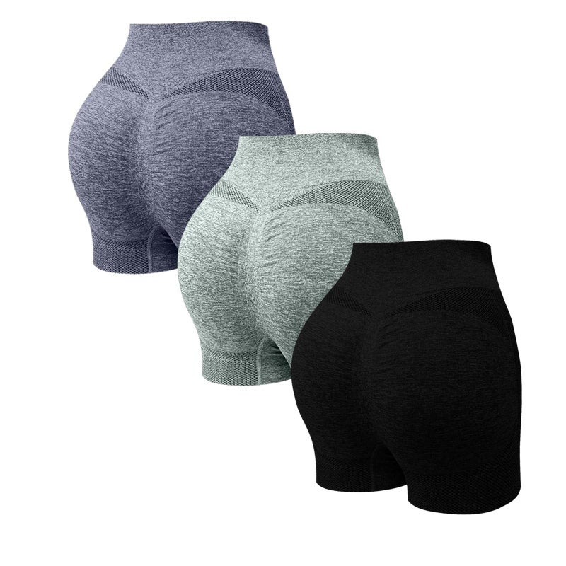 3Pc Sports Pants Fitness Shorts High Waist Belly Breathable Tight Pants Anti-Light Yoga Boxers - Image 1