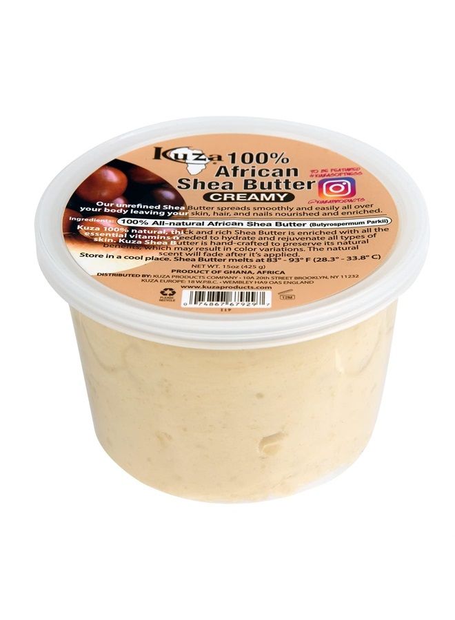 Kuza 100% Pure African Shea Butter with Borututu, White Creamy - 15oz. - Moisturizer for Hair, Skin & Nails