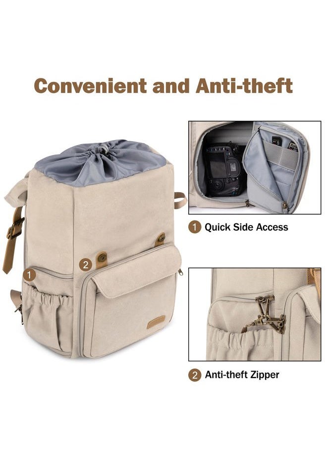 BAGSMART - Camera Backpack, DSLR Camera Bag, Waterproof Camera Bag Backpack for Photographers, Fit up to 15" Laptop with Rain Cover and Tripod Holder, Ivory White - Image 1