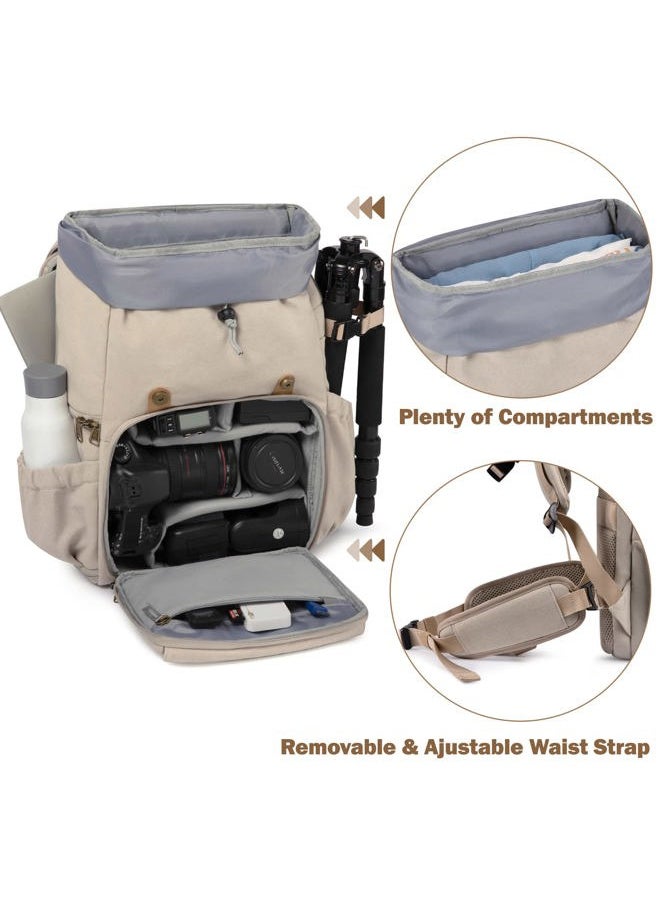 BAGSMART - Camera Backpack, DSLR Camera Bag, Waterproof Camera Bag Backpack for Photographers, Fit up to 15" Laptop with Rain Cover and Tripod Holder, Ivory White - Image 1
