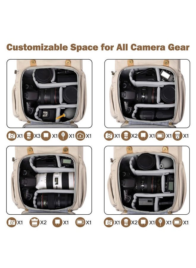 BAGSMART - Camera Backpack, DSLR Camera Bag, Waterproof Camera Bag Backpack for Photographers, Fit up to 15" Laptop with Rain Cover and Tripod Holder, Ivory White - Image 1