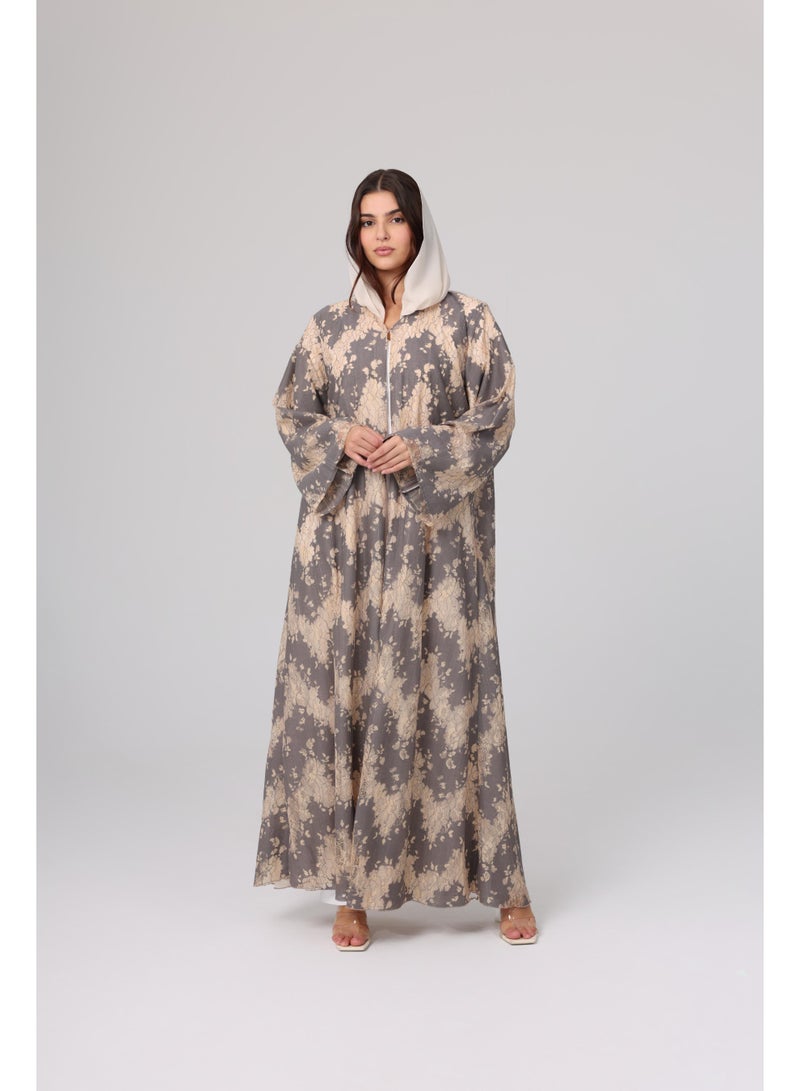 اكسا عباية واسعة بنقوش الزهور - Image 1