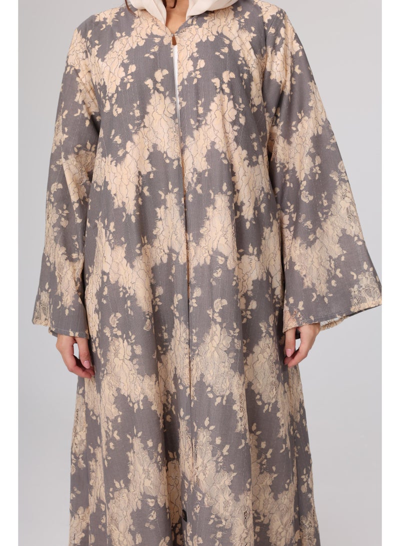 اكسا عباية واسعة بنقوش الزهور - Image 2