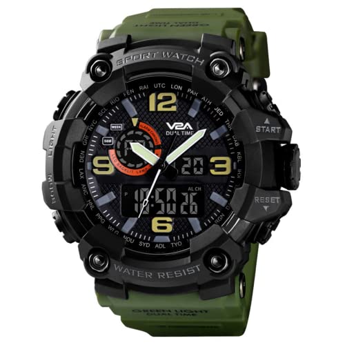 V2A Resin Military Green Analog Digital Sport Watches For Men And Boys (Black Dial Green Colored Strap), Black Band - Image 1
