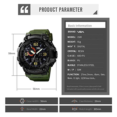 V2A Resin Military Green Analog Digital Sport Watches For Men And Boys (Black Dial Green Colored Strap), Black Band - Image 4