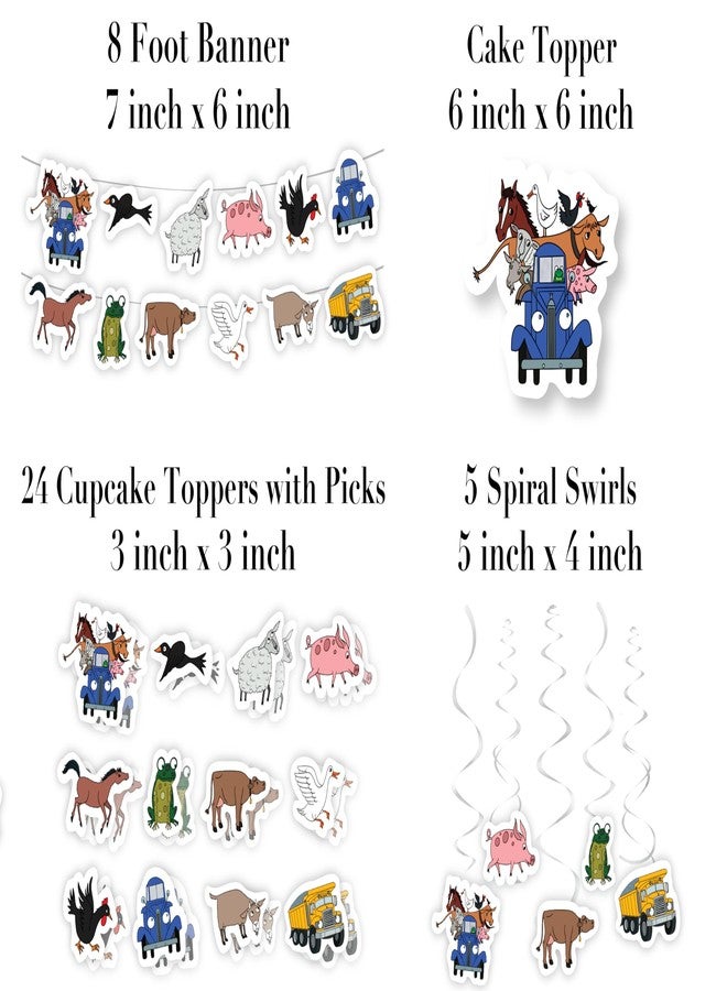 PartyKandy Farm Animal Birthday Party Decorations with Blue Truck (42 Pieces) Birthday Party Banner Cake Topper Cupcake Toppers and Hanging Swirls - Image 2