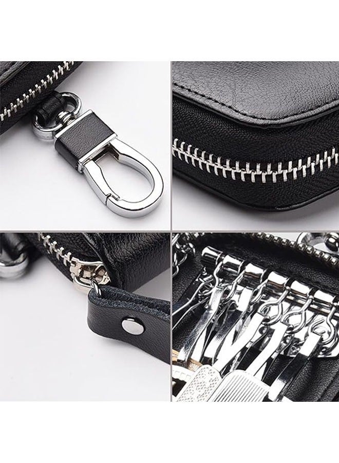 PU Leather Car Key Case Car Bag, Car Key Chain Bag with Zipper, Key Wallet Card Wallet (Black) - Image 4