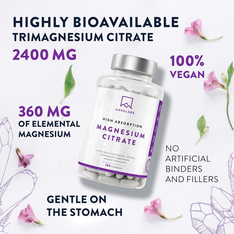 Aavalabs Magnesium Supplements for Women and Men 2400mg per Daily Dose 360mg Elemental 180 Magnesium Citrate Capsules 3 Capsules Per Day Vegan - Image 2