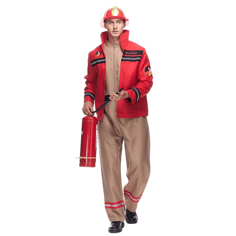EraSpooky Men's Firefighter Costume Novelty Uniform Adult Firefighter Costume with Helmet Role Play for Halloween Party M - Image 1