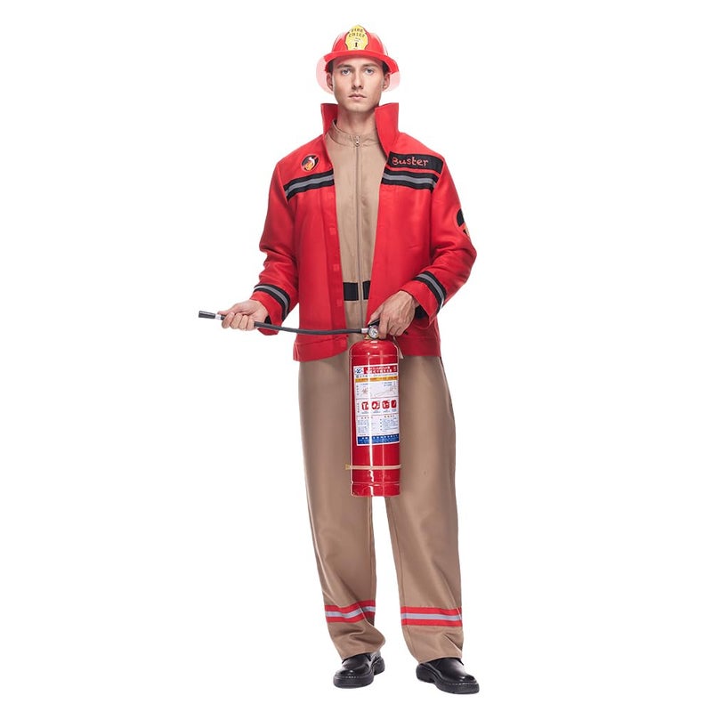 EraSpooky Men's Firefighter Costume Novelty Uniform Adult Firefighter Costume with Helmet Role Play for Halloween Party M - Image 2