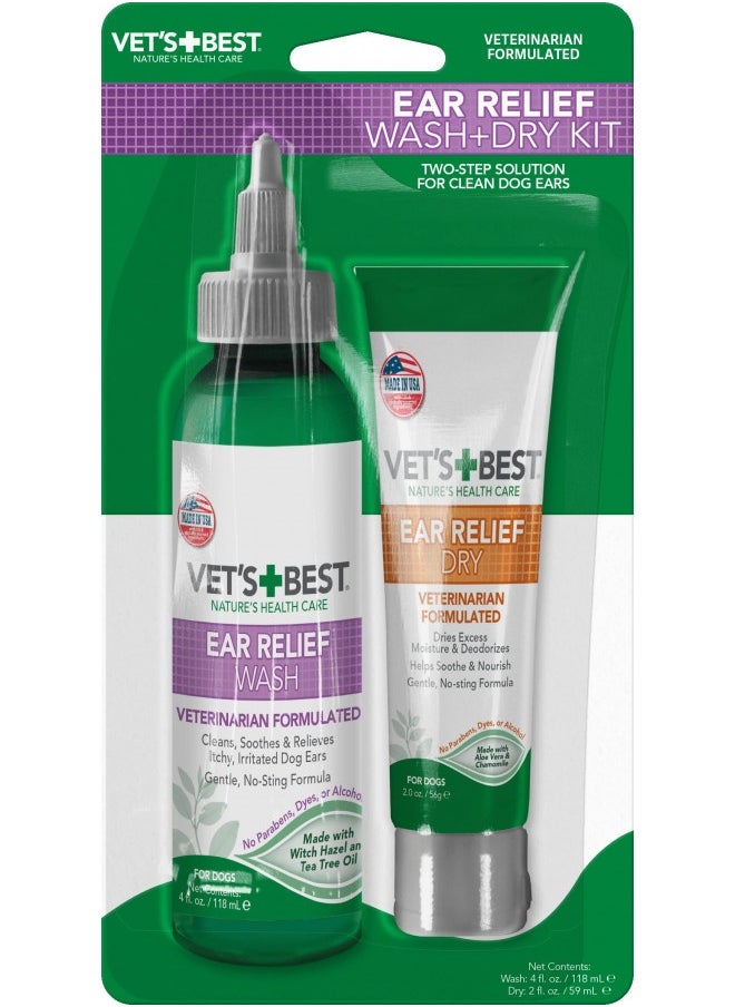 Vet'S Best Dog Ear Cleaner Kit | Multi-Symptom Ear Relief | Wash And Dry Treatment | Alcohol-Free 4 Fl Oz (Pack Of 2)