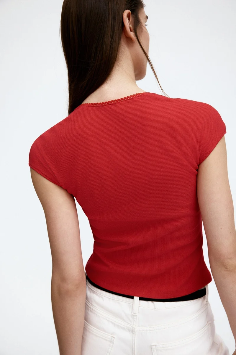 H&M Ribbed sweetheart-neck top