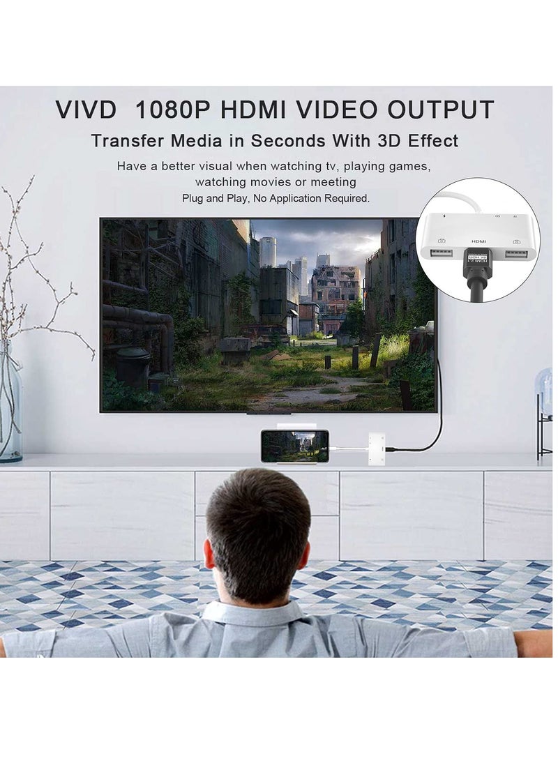 محوّل HDMI OTG، موزع HDMI USB، محوّل رقمي AV من Lightning إلى HDMI 6 في 1، قارئ بطاقة TF SD، محوّل كاميرا USB، متوافق مع توصيل الطاقة مع الهاتف والباد، يدعم لوحة مفاتيح MIDI، جهاز عرض - Image 2