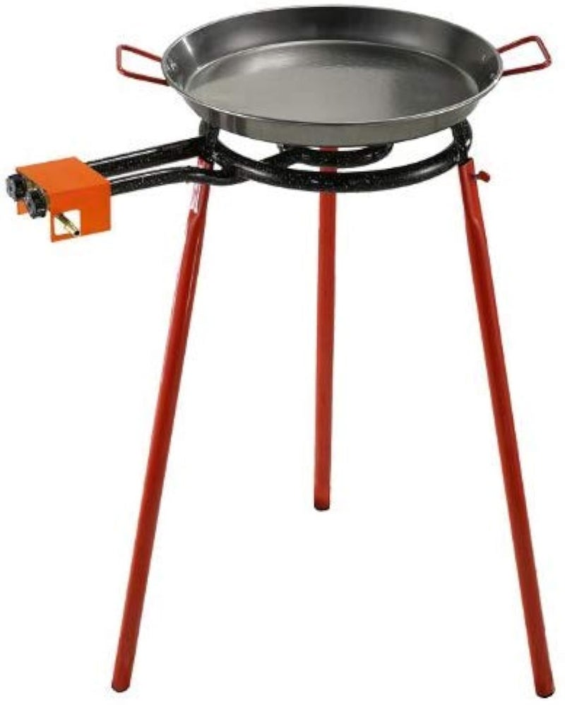 Garcima Garcima Mediterraneo Paella Pan Set with Burner 16 Inch Carbon Steel Outdoor Pan and Legs Imported from Spain 10 Servings Black GARKIT 