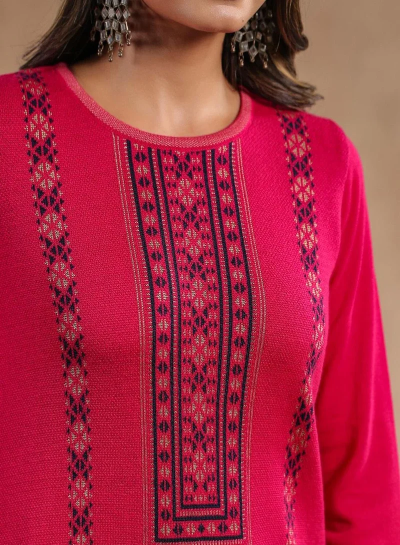 ISHIN Women's Ethnic PINK STRAIGHT POLY KURTA