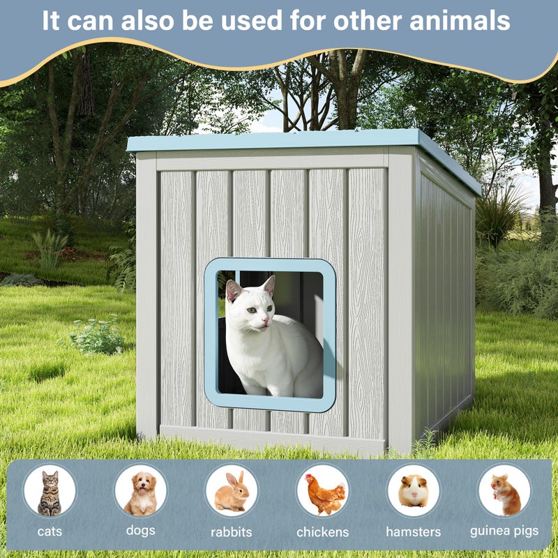 LHBcraft Outdoor Cat House Weatherproof, Clawsable Cat Houses for Outdoor Indoor Cats, Feral Cat House Shelter, Resin Insulated Material, Emergency Exit Easy to Clean and Install, Blue - Image 4
