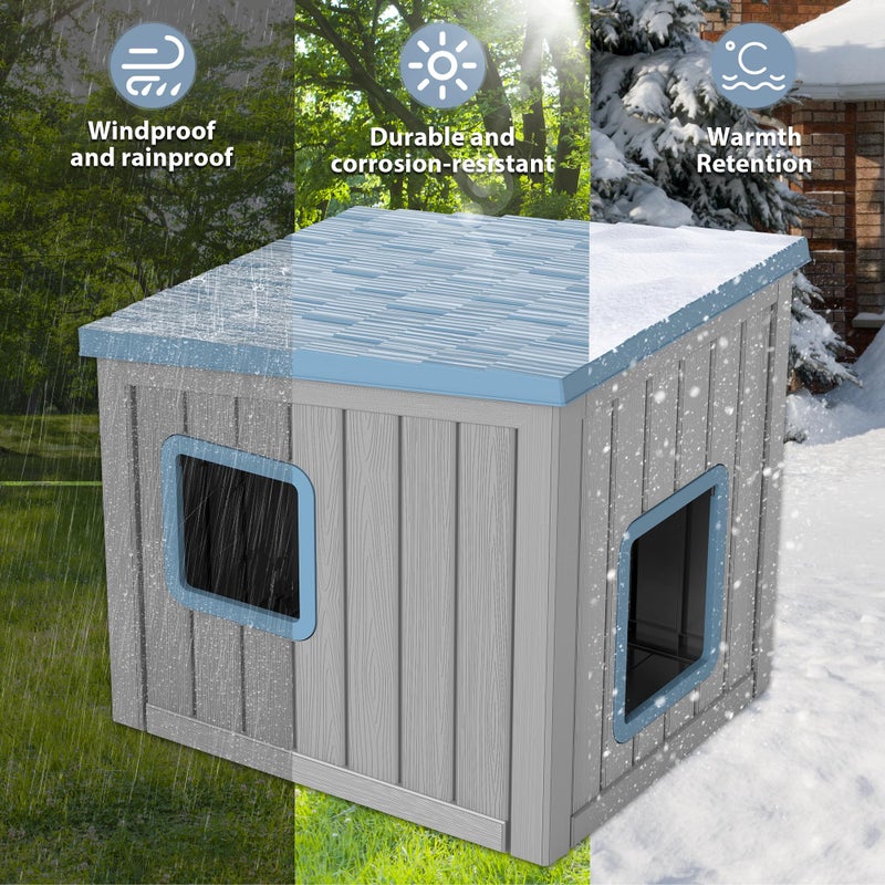 LHBcraft Outdoor Cat House Weatherproof, Clawsable Cat Houses for Outdoor Indoor Cats, Feral Cat House Shelter, Resin Insulated Material, Emergency Exit Easy to Clean and Install, Blue - Image 3