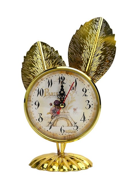 Clock with Gold Leaves Design Small Analog Table Desk Clock With Leaves Design Decorative Table Clock With A Stand For Living Room Decor Clock Desktop Crafts Antique Clock Gold