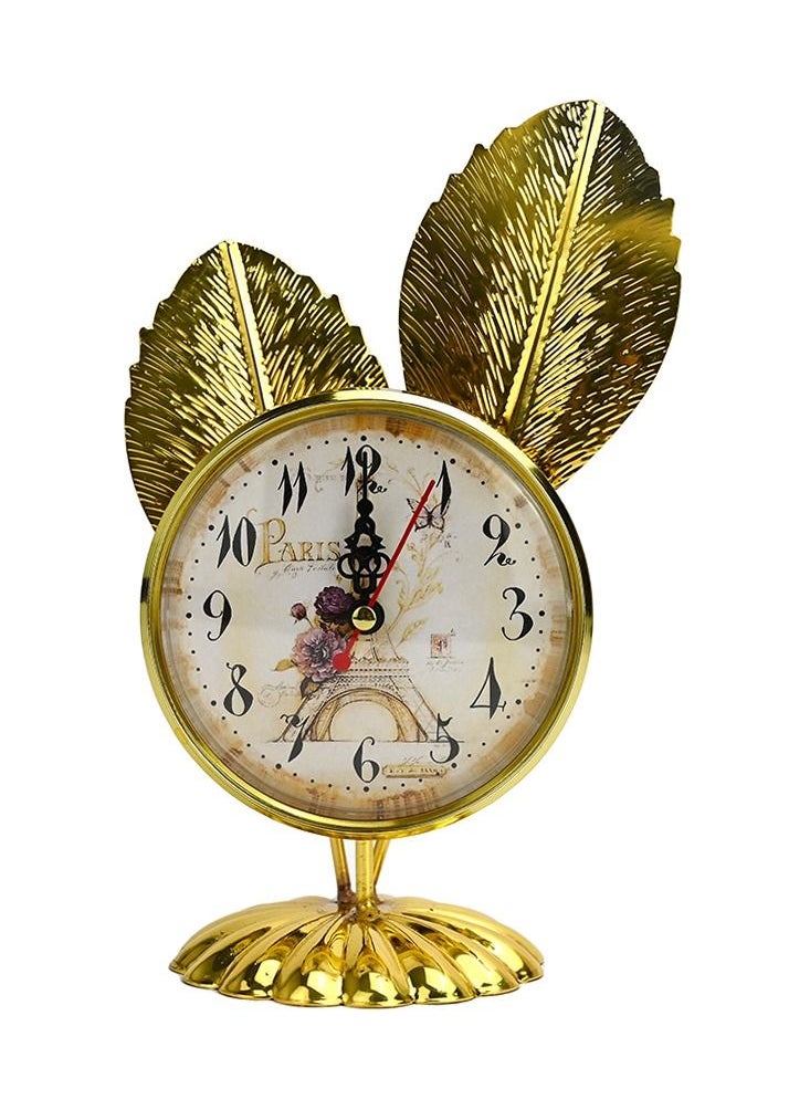 Generic - Clock with Gold Leaves Design Small Analog Table Desk Clock With Leaves Design Decorative Table Clock With A Stand For Living Room Decor Clock Desktop Crafts Antique Clock Gold - Image 1
