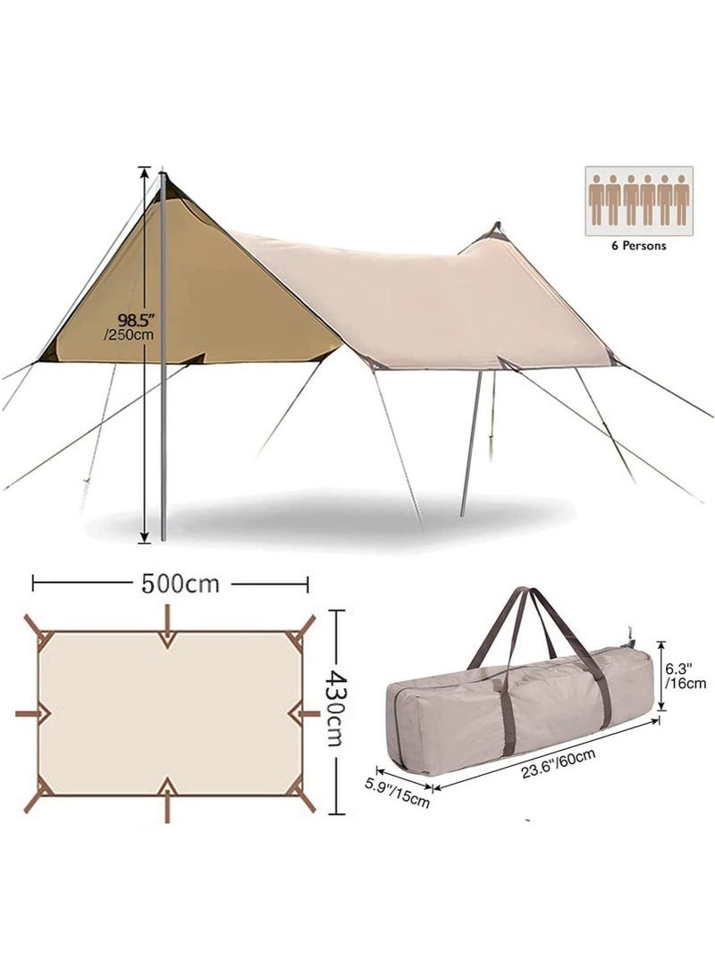 Mereza Camping Tent Tarp Sun Shelter Canopy Beach Sunshade with Poles, 4-6 Person PU 3000mm Lightweight Awning Canopy Sun Shelter For Outdoor Camping Fishing Backyard Picnics Pool - Image 2