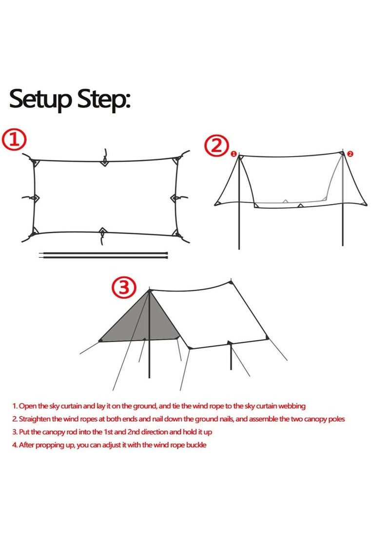 Mereza Camping Tent Tarp Sun Shelter Canopy Beach Sunshade with Poles, 4-6 Person PU 3000mm Lightweight Awning Canopy Sun Shelter For Outdoor Camping Fishing Backyard Picnics Pool - Image 5