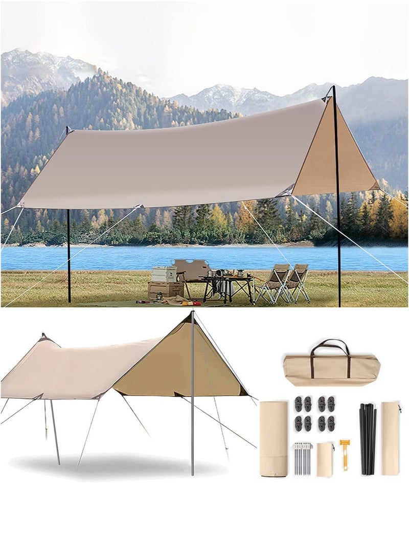 Mereza Camping Tent Tarp Sun Shelter Canopy Beach Sunshade with Poles, 4-6 Person PU 3000mm Lightweight Awning Canopy Sun Shelter For Outdoor Camping Fishing Backyard Picnics Pool - Image 1