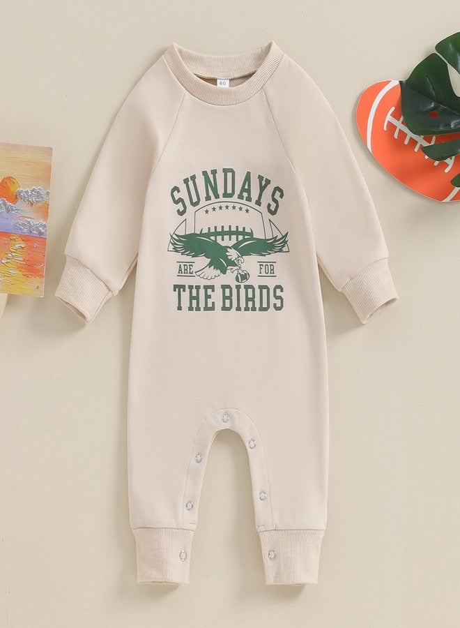 ملابس أطفال رضع من SHUING، بنين وبنات، من مجموعة Sundays are for The Birds، جمبسوت بأكمام طويلة ورقبة دائرية، ملابس خريفية للأطفال حديثي الولادة، ملابس كرة قدم (كاكي، 6-12 شهرًا) - Image 2