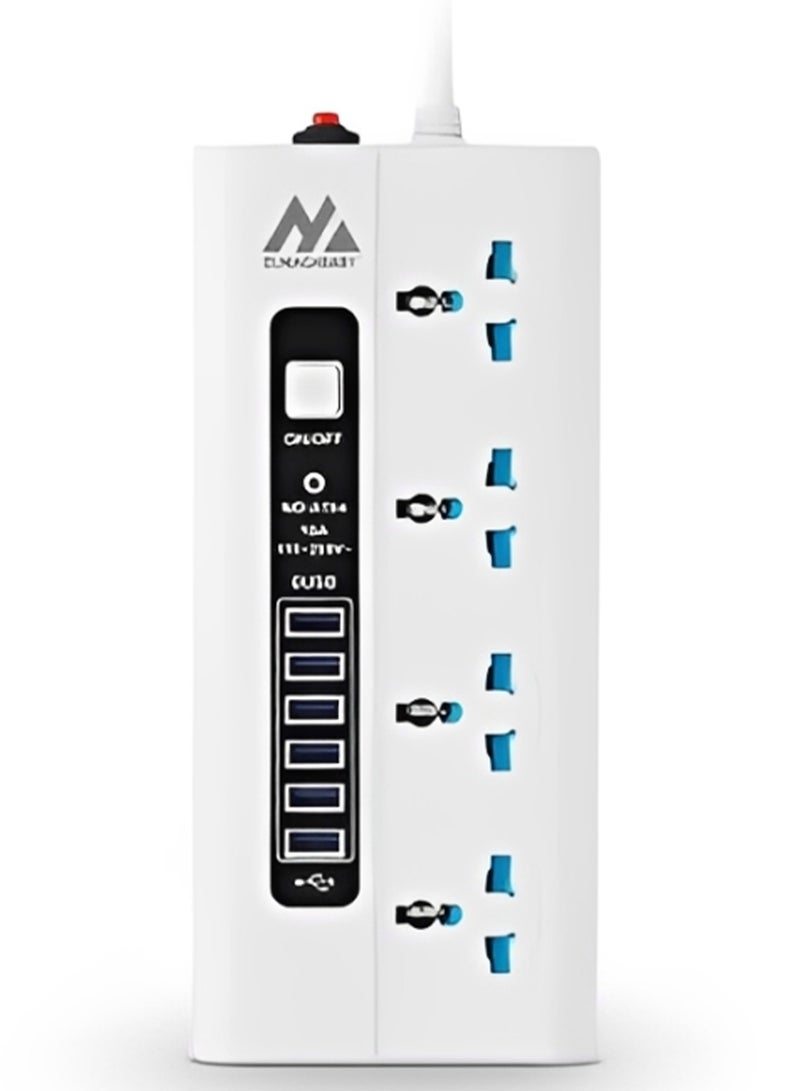 ELMAGHRABY A164 Power Strip 2500W, Premium Quality Extension Socket with 4 Universal Outlets, 6 USB , Overload Protection Switch, 2M, 850°C Anti Flaming, Multi Safety Power Socket for Home & Office Use - Image 1