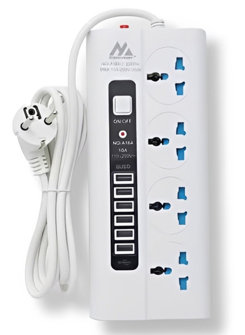 ELMAGHRABY A164 Power Strip 2500W, Premium Quality Extension Socket with 4 Universal Outlets, 6 USB , Overload Protection Switch, 2M, 850°C Anti Flaming, Multi Safety Power Socket for Home & Office Use - Image 3