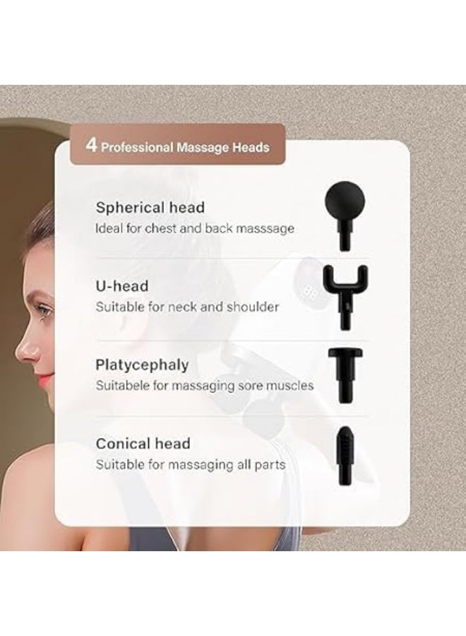 مسدس تدليك مزدوج الرأس بأربعة ملحقات مختلفة، 10 مستويات سرعة لتدليك محمول للرأس، والظهر، والصدر، والأرداف، والكتفين، والأرجل لتخفيف آلام الجسم بالكامل أو تدليك للاسترخاء - Image 3