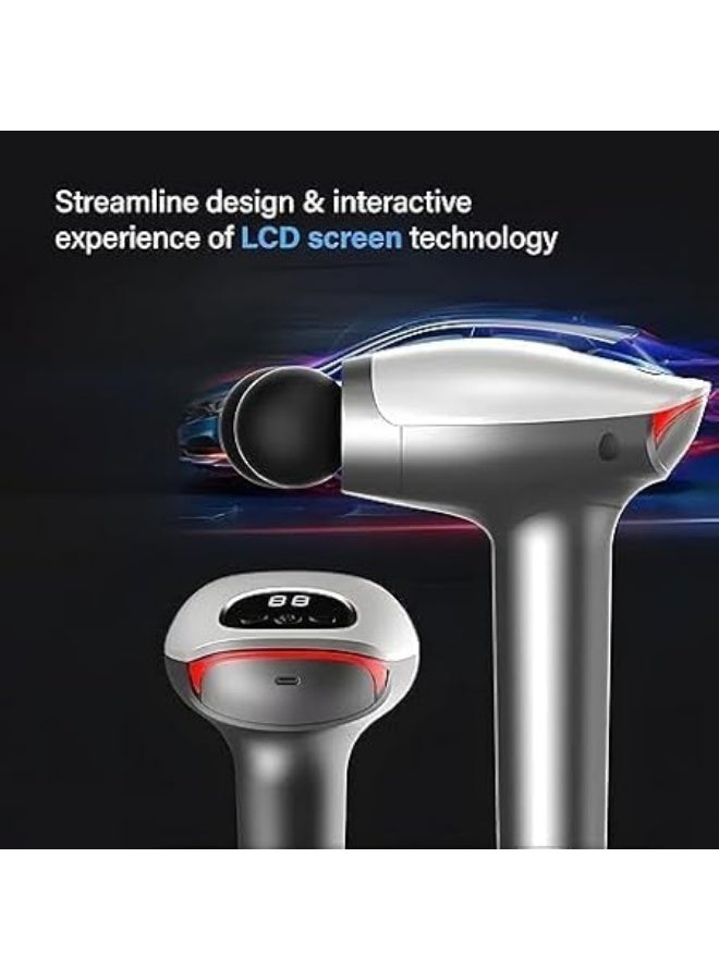 مسدس تدليك مزدوج الرأس بأربعة ملحقات مختلفة، 10 مستويات سرعة لتدليك محمول للرأس، والظهر، والصدر، والأرداف، والكتفين، والأرجل لتخفيف آلام الجسم بالكامل أو تدليك للاسترخاء - Image 5