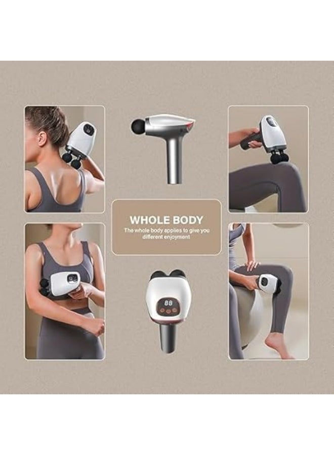 مسدس تدليك مزدوج الرأس بأربعة ملحقات مختلفة، 10 مستويات سرعة لتدليك محمول للرأس، والظهر، والصدر، والأرداف، والكتفين، والأرجل لتخفيف آلام الجسم بالكامل أو تدليك للاسترخاء - Image 2
