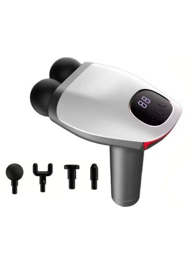 مسدس تدليك مزدوج الرأس بأربعة ملحقات مختلفة، 10 مستويات سرعة لتدليك محمول للرأس، والظهر، والصدر، والأرداف، والكتفين، والأرجل لتخفيف آلام الجسم بالكامل أو تدليك للاسترخاء - Image 1