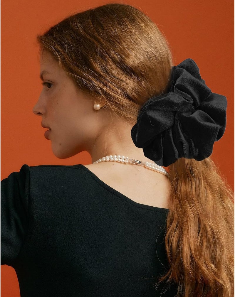 CEELGON Black Big Velvet Scrunchie 6.5 Inches Jumbo Scrunchies Hair Ties Oversized Ponytail Holder for Thick Curly Hair Extra Large Hair Accessories for Women (Black) - Image 4