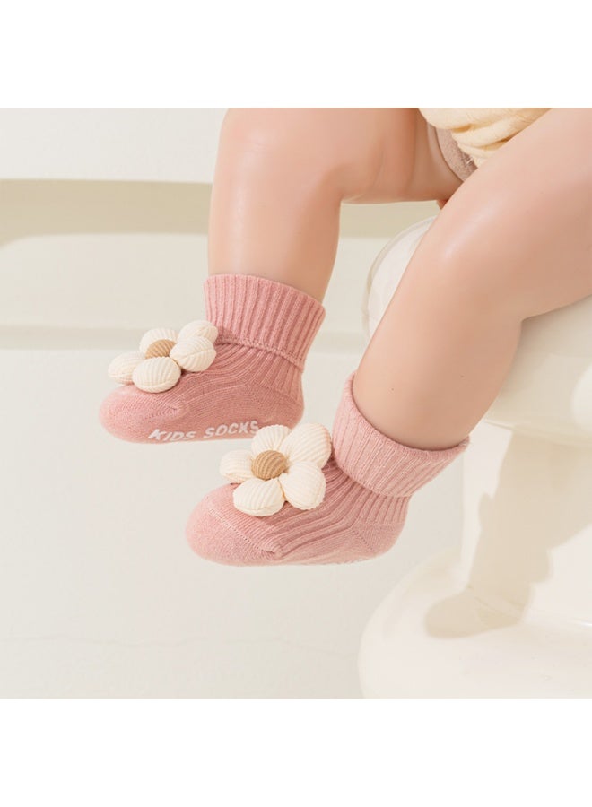4 Pairs Toddler Flower Socks with Non-Slip Grippers for Baby Boys and Girls,M(1-3Y) - Image 4