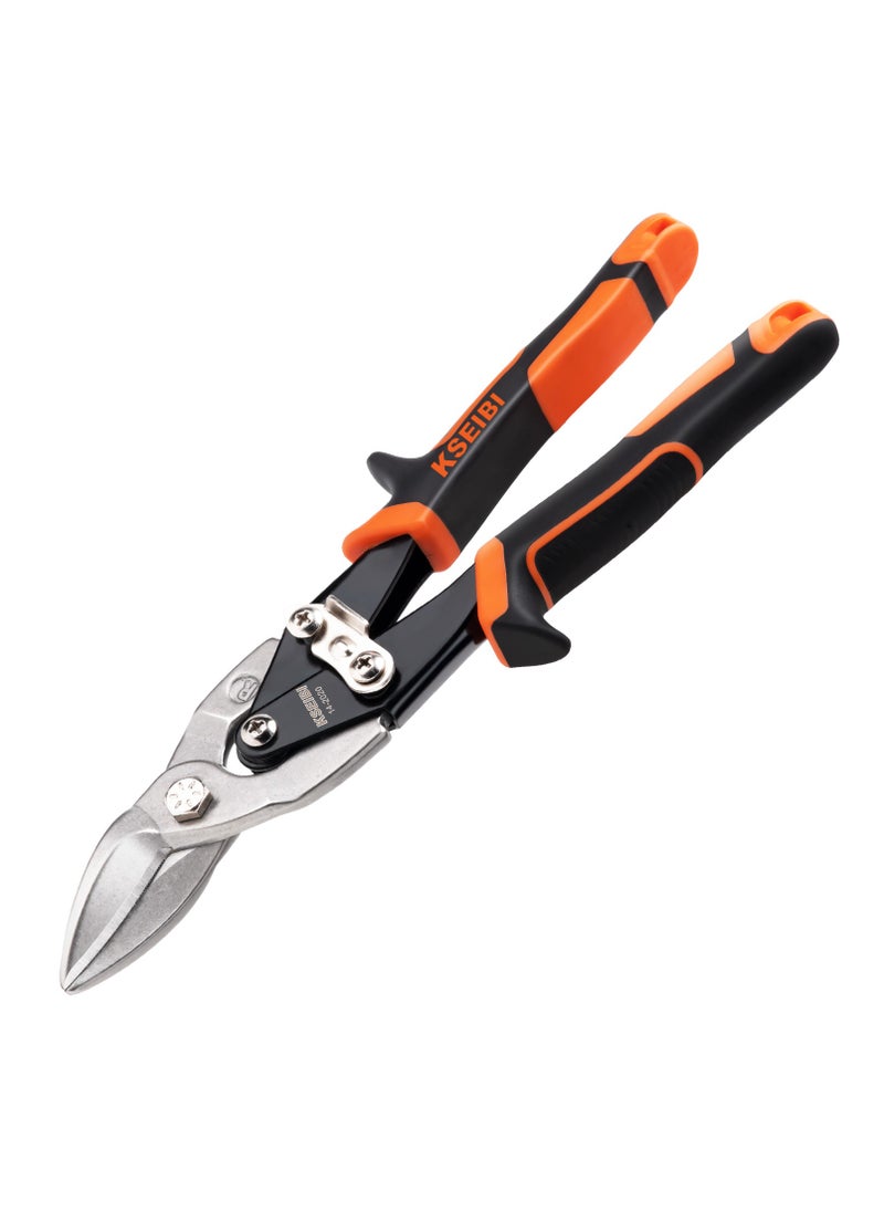 KSEIBI - Aviation Snips Left, 10" 250MM, CR-V Steel Heavy Duty Tin Snips with Visible Cutting Length, Comfort Grips, for Cutting Metal Sheet, Aluminum, Wire Mesh, Leather, Copper, Plastic, Plumbing and Pipe Fitting. - Image 1