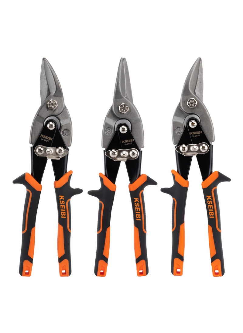 KSEIBI - Aviation Snips Left, 10" 250MM, CR-V Steel Heavy Duty Tin Snips with Visible Cutting Length, Comfort Grips, for Cutting Metal Sheet, Aluminum, Wire Mesh, Leather, Copper, Plastic, Plumbing and Pipe Fitting. - Image 1