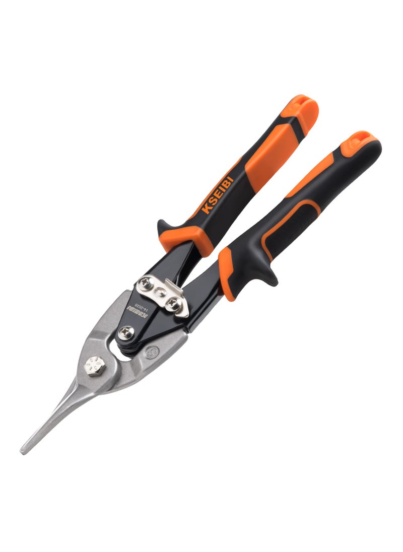 KSEIBI - Aviation Snips Left, 10" 250MM, CR-V Steel Heavy Duty Tin Snips with Visible Cutting Length, Comfort Grips, for Cutting Metal Sheet, Aluminum, Wire Mesh, Leather, Copper, Plastic, Plumbing and Pipe Fitting. - Image 1